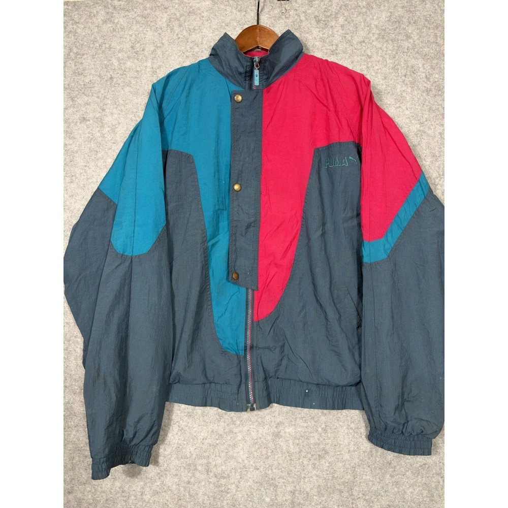 Puma Windbreaker Jacket Vintage 90s Colorblock Navy Red White Mens XL